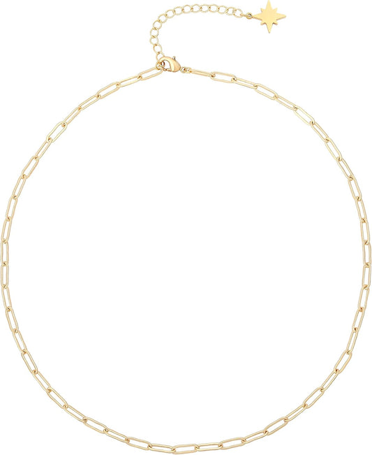 18K Gold Plated Paperclip Chain Choker Satellite Chain Freshwater Cultured Biwa Pearl Pendant Necklace Dainty Turquoise Jewelry for Women
